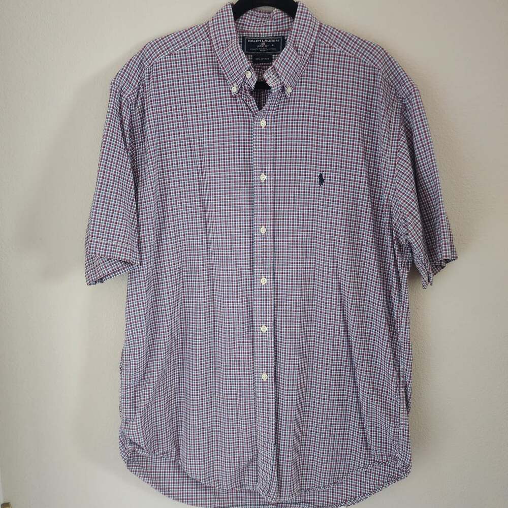 VTG Ralph Lauren Mens Blake Button Up Shirt Short Sleeve Pony Logo Plaid Size L